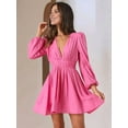 thumbnail image 6 of Mini Deep V Long Sleeve Dress for Women A-Line High Waisted Casual Flowy Dress for Wedding Guest Gouache S, 6 of 9