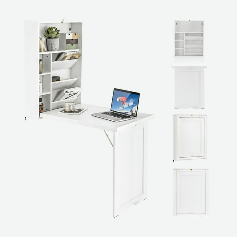 Barara King Wall Mounted Fold-Out Convertible Floating Desk Space Saver-White