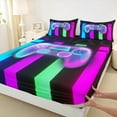 thumbnail image 3 of Manfei Teens Video Game Full Size Sheets, Chic Geometric Gamepad Bed Sheets, Futuristic Stripes Sheet Sets, Super Cozy Room Decor, 4-Piece, 3 of 7