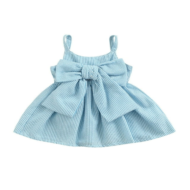 Robe Sans Manches pour Tout-Petites Filles, Robe à Bretelles à Rayures avec Nœud devant, Robe d'Été Princesse Décontractée 3mois-3ans