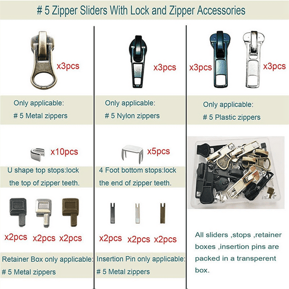 Zipper repair kit 5 slider with lock