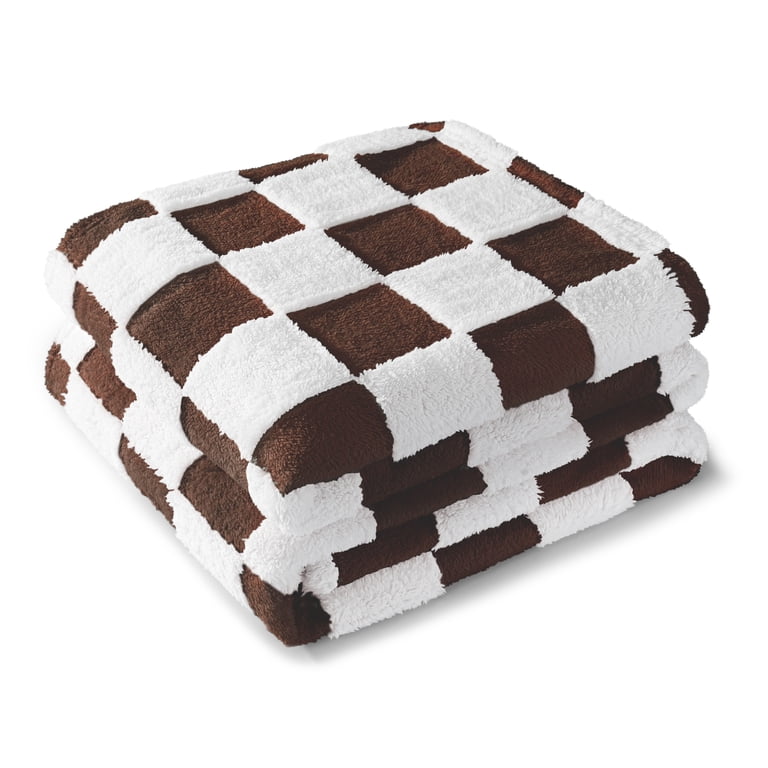 Exclusivo Mezcla Twin Checkered Fleece Blanket, Coffee photo 5