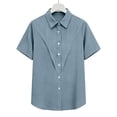 thumbnail image 6 of Ecqkame Womens Button-Up Shirts Turndown Collar Short Sleeve Solid Color Tops Lightweight Casual Work Daily Blouse Light Blue XL, 6 of 7