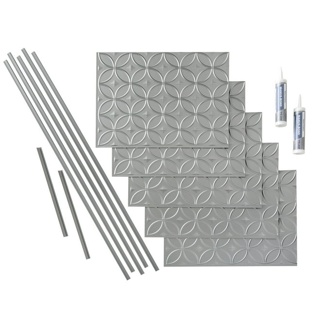 FASÄDE Rings Decorative Vinyl Backsplash 15 sq ft Kit in Argent Silver
