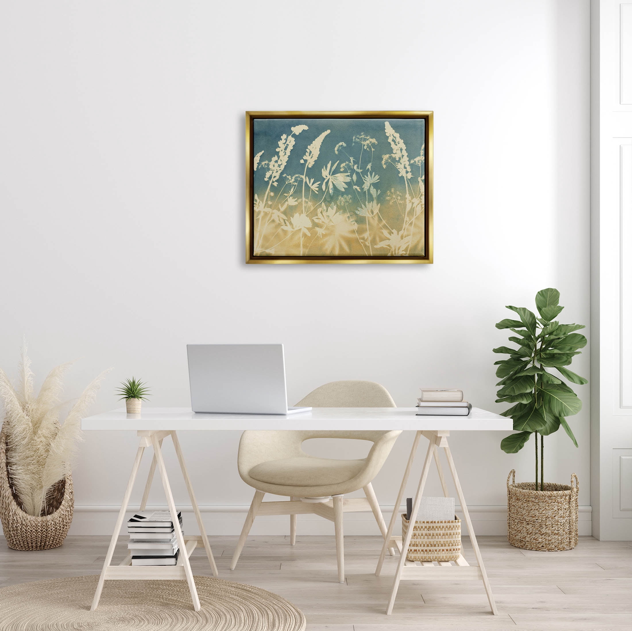 Stupell Industries Modern Flower Meadow Botanicals Graphic Art Metallic Gold Floating Framed Canvas Print Wall Art, Design by Liz St. Andre