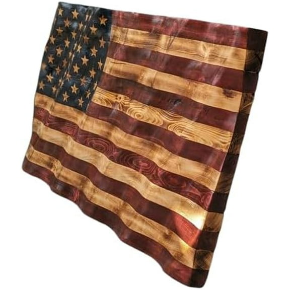 Wavy Wooden US flag 36 Inch Red Blue Wall Decor