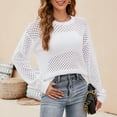 thumbnail image 4 of Womens Knitting Tops Pullover Eyelet Hole Long Sleeve Crew Neck Sweaters Loose Fitting Solid Knitwear, 4 of 7