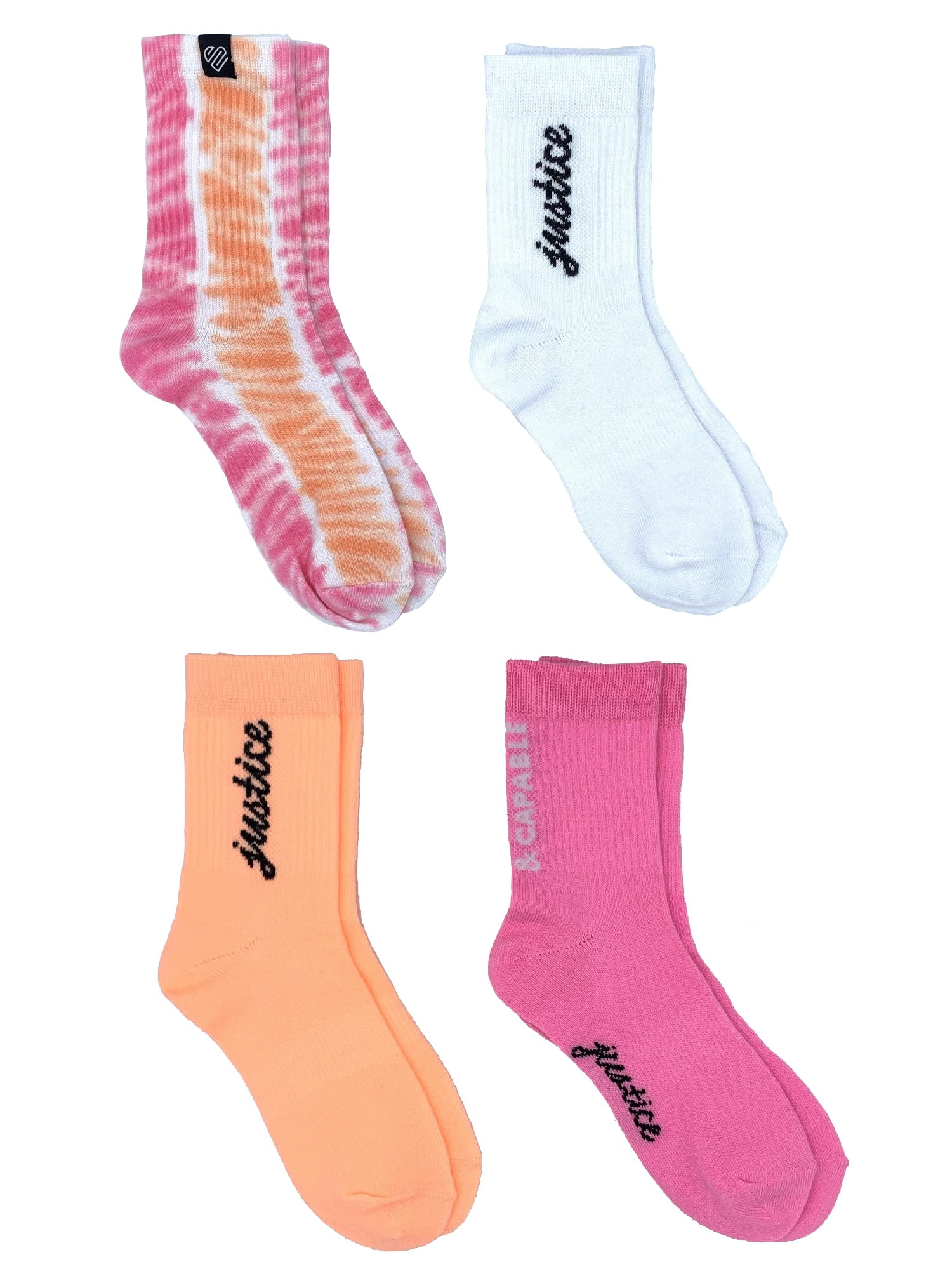 Justice, Girls Crew Socks, 4-Pack, Sizes M-L