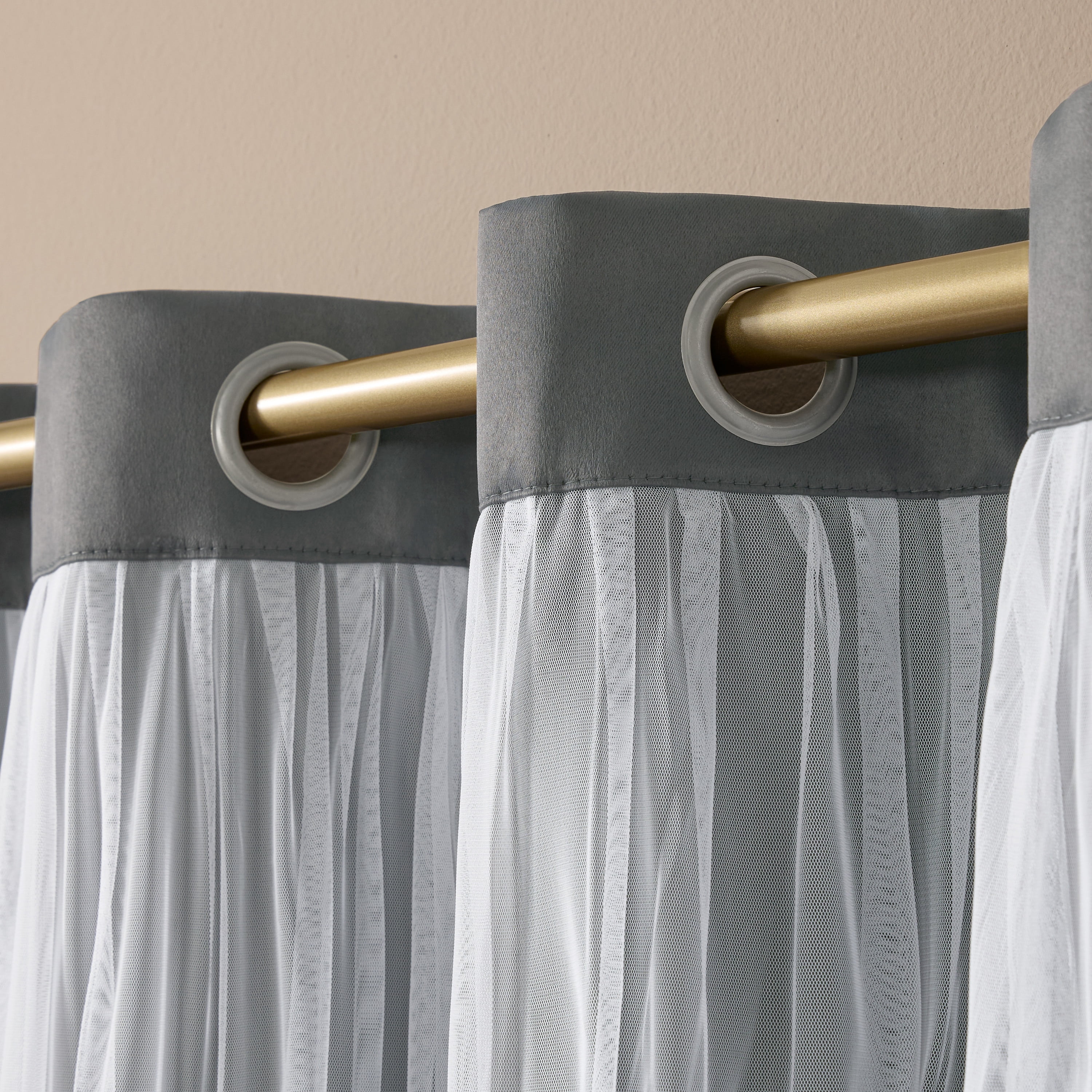 TOWN & COUNTRY LUXE Talia Double Layer Indoor Curtains, Sheer and Room Darkening Blackout, Grommet Top, Energy Efficient, 2-Pack Set, 52"x63", Black Pearl