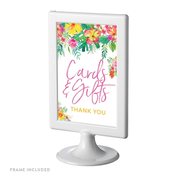 Tropical Floral Garden Party Party Signs, Cards and Gifts Thank You, 4x6-inch, Includes Frame