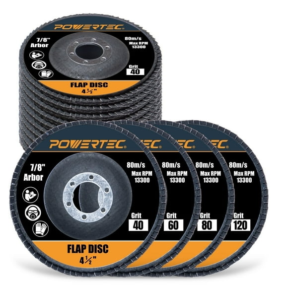 POWERTEC 10PK 4-1/2" Zirconia Flap Discs - 40/60/80/120 Assorted Grits for Angle Grinder, Compatible with DeWalt DCG413B, DWE402, DCG405B, DWE4011 - Ideal for Sanding and Grinding Metal (11100N)
