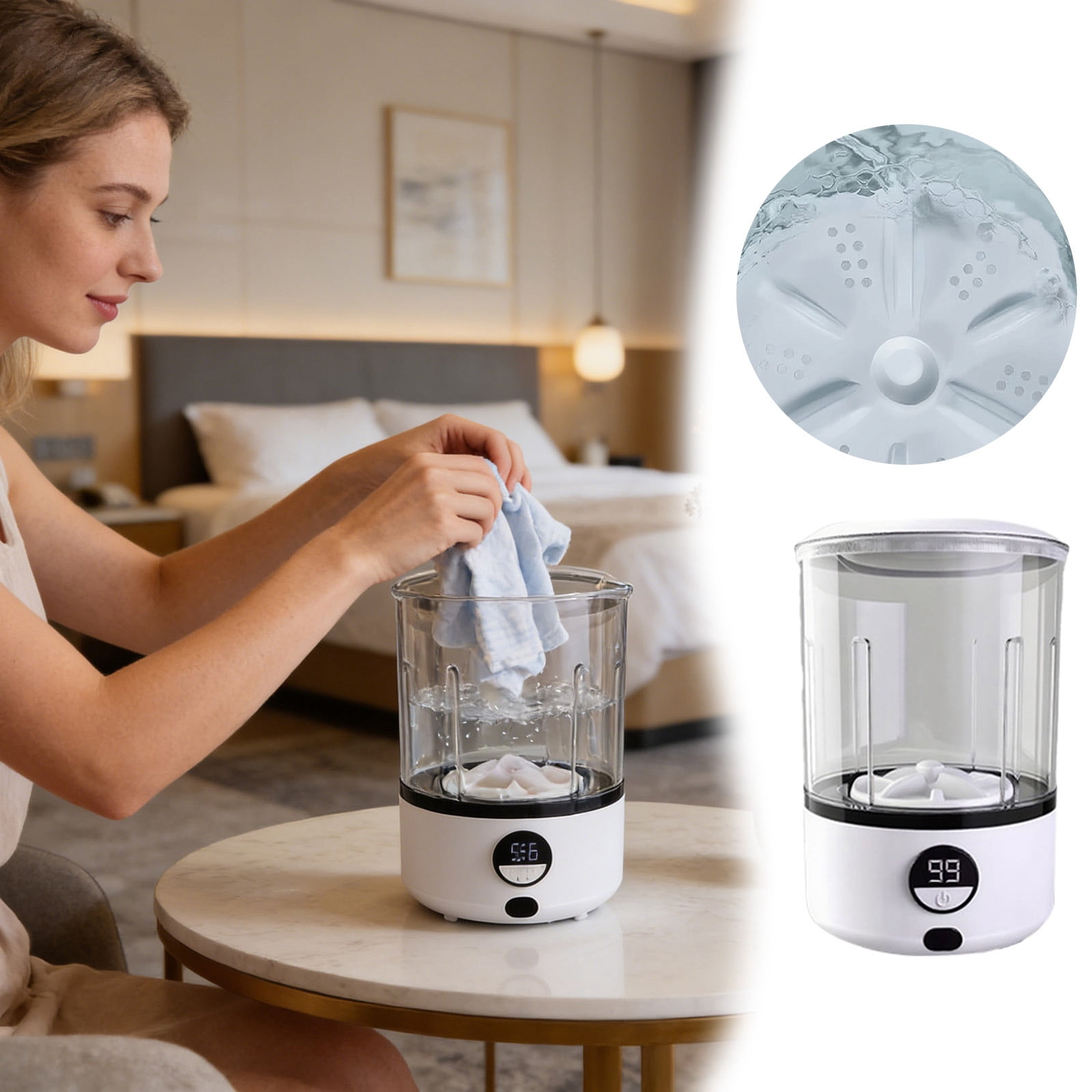 BotaniNest Underwear Washing Machine 2L Cordless Rechargeable Portable Mini Washer With LED Touchscreen For Hotel RV Camping Travel Baby Clothes
