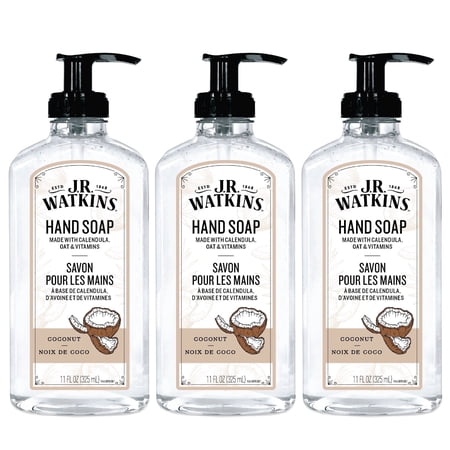J.R. Watkins Gel Hand Soap, Coconut, 11oz (3 Pack)