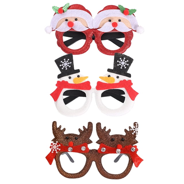 Paquete de 3 gafas navideñas con marco de plástico, dibujos animados, alce, Papá Noel, muñeco de nieve, accesorios divertidos para gafas