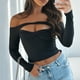 thumbnail image 3 of Haut Moulant Señoras Bodycon Top Slim Fit Sexy Túnica Top Hollow Out Navel Exposed Daily Outfit Ygjytge Negro S para Mujer, 3 of 6