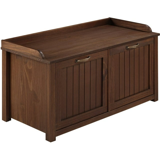 Banc d'Entrée de Rangement de Chaussures Rainuré en Noyer avec Plateau Moderne