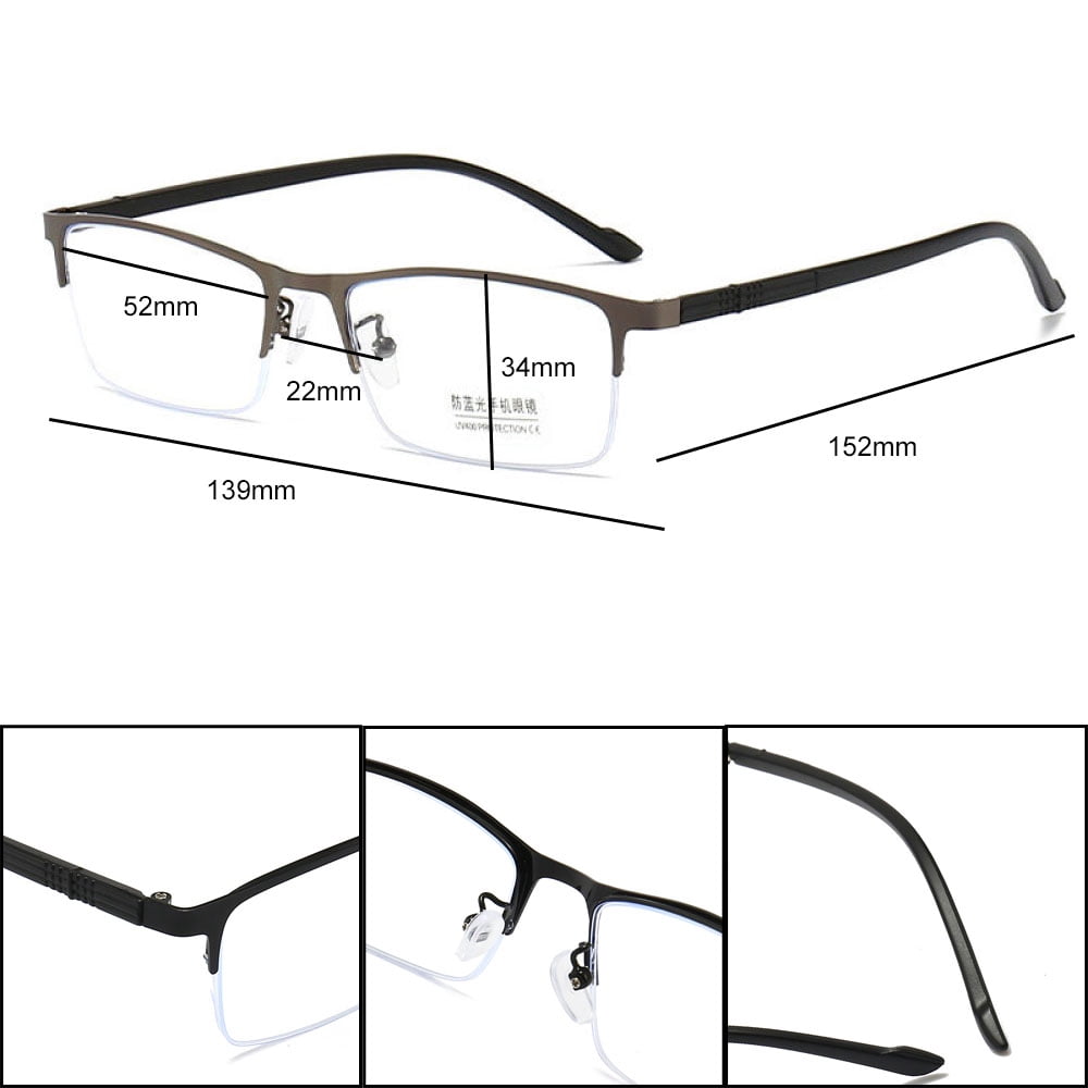 3 Pairs of Blue Light Blocking Flexible Reading Glasses 3.00 for Men, Black Business Lightweight Retro Half Rim Metal Readers +3.00