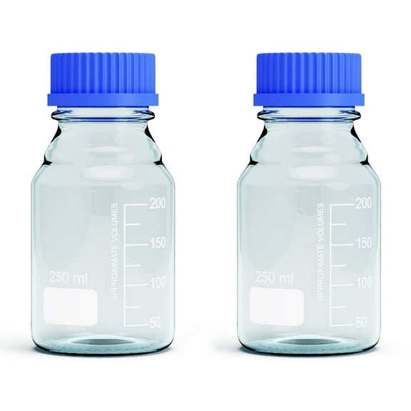 MorexLab 250ml Borosilicate Glass Round Media Storage Bottles, Pack of 2