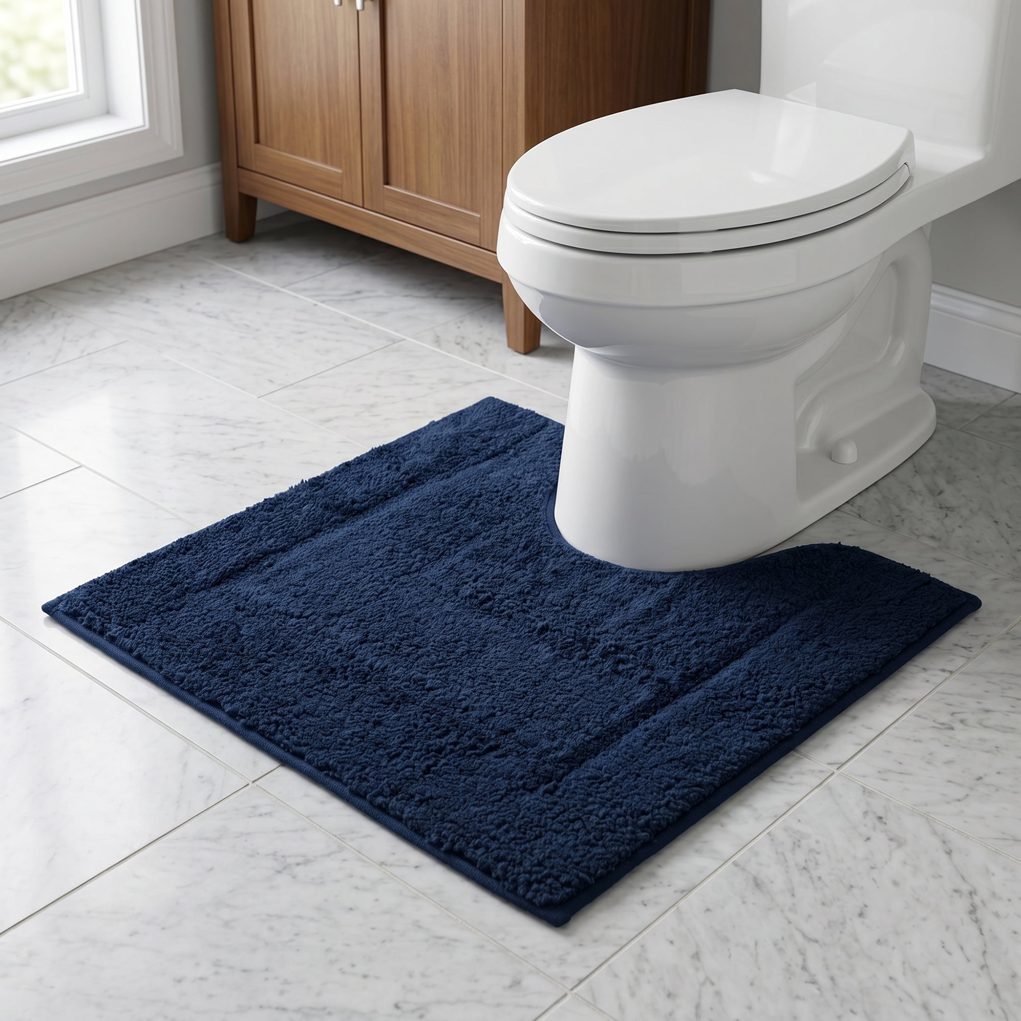 Unique Bargains U-Shaped Absorbent Non Slip Machine Washable Bath Mat Dark Blue 20" x 16"