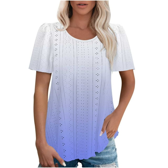 JMKQLZ Women's Spring/Summer Gradient Round Neck Sleeve Short Sleeve Top T-shirt