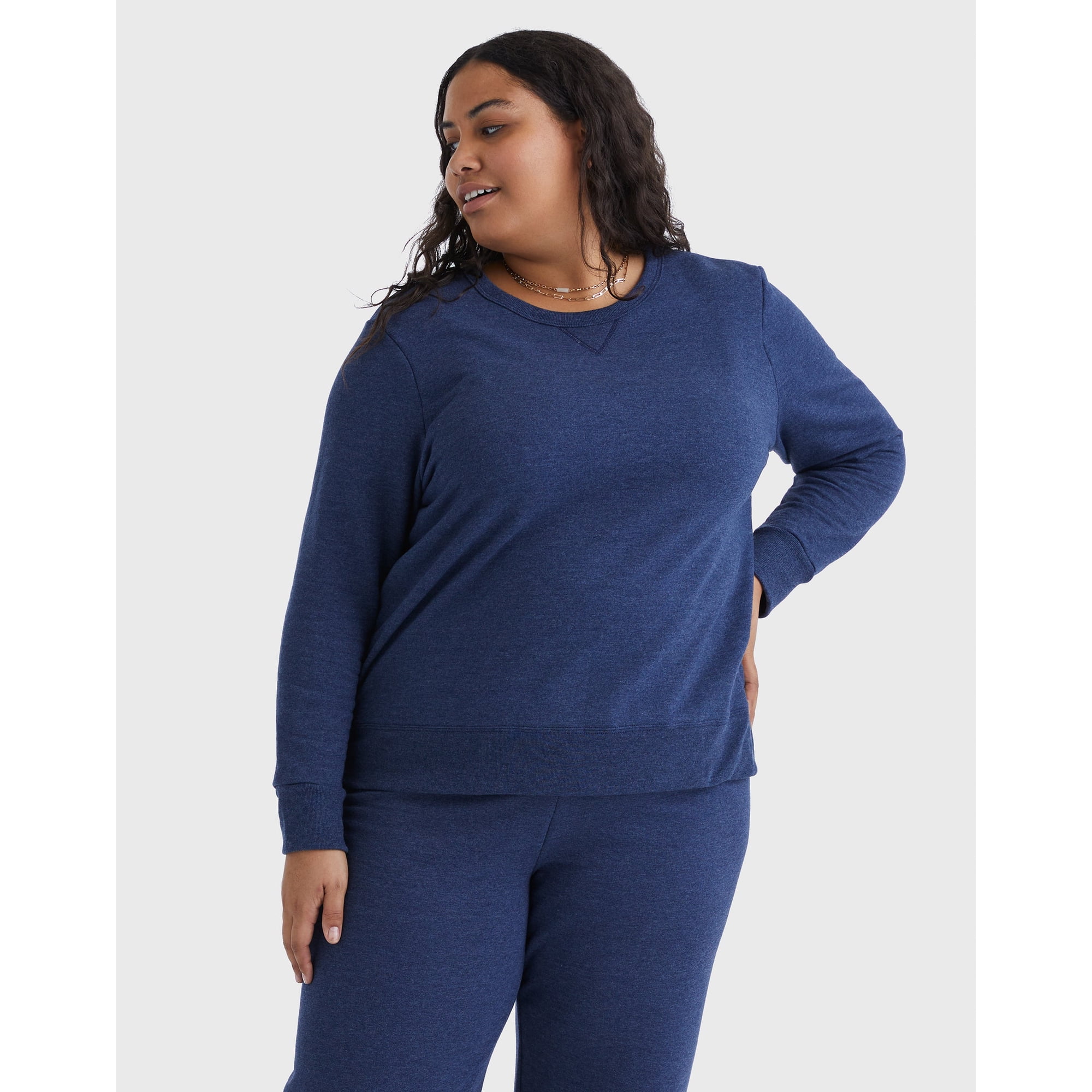 Hanes Just My Size EcoSmart Women's Fleece Sweatshirt, V-Notch (Plus ) Navy Heather 1X