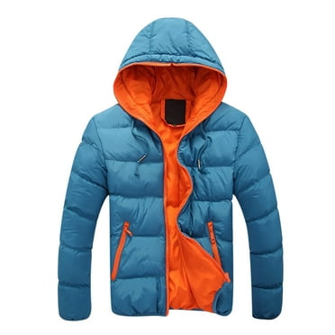 Giftesty Men Coats Clearance Rollbacks Men's Casual Autumn and Winter Color Contrast Thick Hooded Cotton Jacket