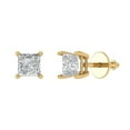 thumbnail image 2 of 1.5 Ct Princess Cut Studs Clear Crystal 14K Yellow Solid Gold Everyday Dainty Earrings Screw Back, 2 of 7