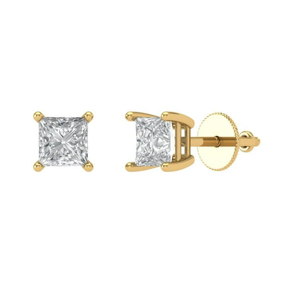 1 ct Screw-Back Stud Earrings for Women | 4.5mm Princess Cut White Sapphire | 18K Yellow Gold