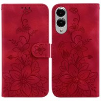 For Samsung Galaxy S25 Edge 5G 6.7" lily Embossed Strong Magnetic Attachment/Closure, Card Slots/Pocket, PU Leather Flip Wallet Case ,Red,For Galaxy S25 Edge 5G