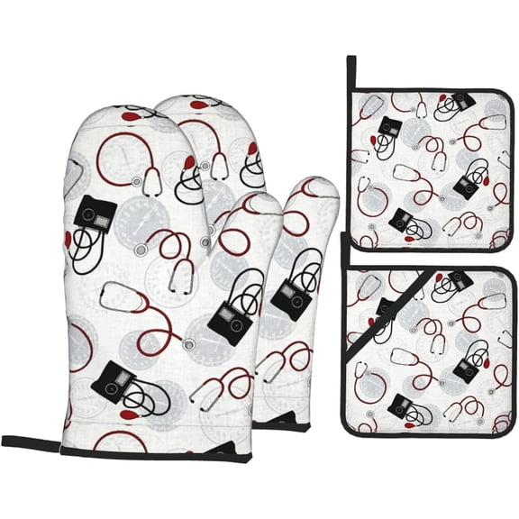 William Morris Strawberry Thief Floral Oven Mitts and Potholders BBQ Gloves-Oven Mitts and Pot Holders with Non-Slip Cooking Gloves for Cooking Baking Grilling 4-Piece