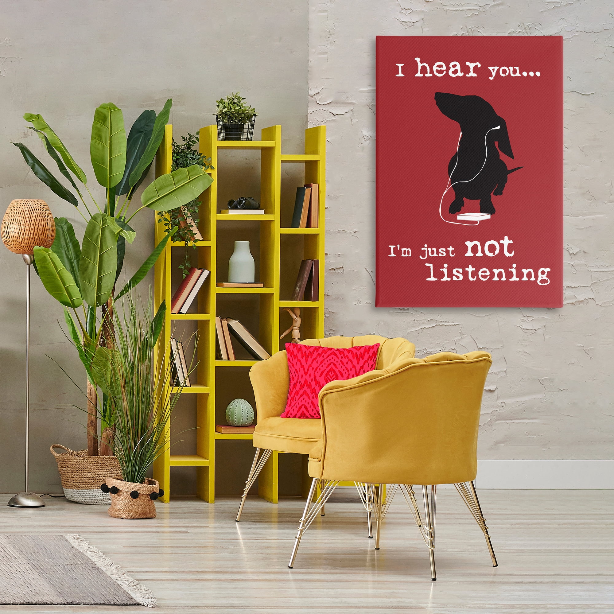 Stupell Industries Not Listening Dog Headphones Animals Painting Wrapped Canvas Art Print Wall Art, 30 x 45