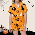 thumbnail image 2 of Halloween Pajamas Kids Size 4-5 Years Girls Halloween Loungewear Short Sleeve Top and Shorts Soft Nightwear Girls' Pajama Sets Orange, 2 of 4