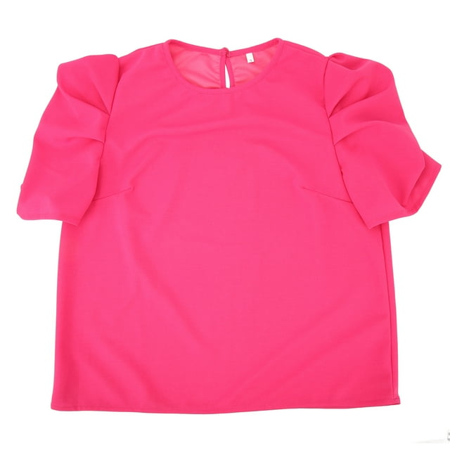 Blusa informal de verano Nikou para mujer con mangas cortas abullonadas color rosa y rojo talla L