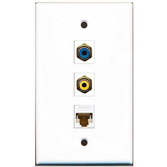 RiteAV - 1 Port RCA Yellow and 1 Port RCA Blue and 1 Port Cat6 Ethernet White Wall Plate
