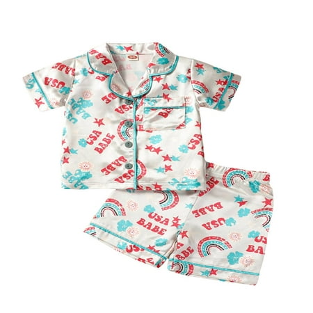 

FNNMNNR Independence Day Summer Kids Baby Boys Pajamas Sets Short Sleeve T-shirts+Shorts Casual Outfits