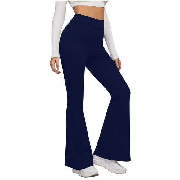 yoeyez Ladies High Waist Flare Leggings Wide Leg Tummy Control Bootcut Yoga Pants Workout Bell Bottom Slim Sweatpants Flared Yoga Pants for Women Flash Sale Navy,XXL
