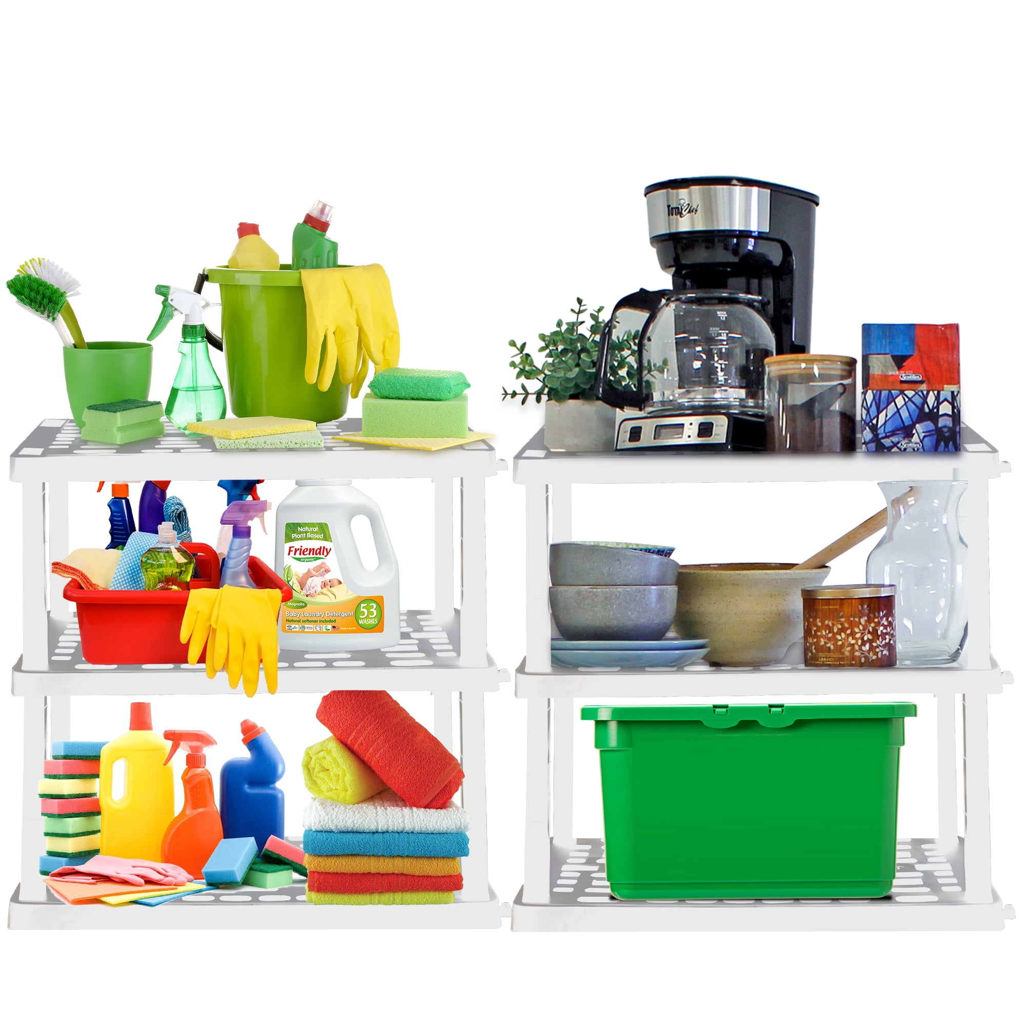 Hyper Tough Plastic Shelving Unit Storage Shelf 3-Tier 39"H x 14"D x 30"W White 300 lb Total Capacity