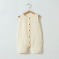 thumbnail image 2 of MeetoTime Baby Clothes Spring Summer Sleeveless Jumpsuits Solid Color Buttons Cotton Linen Newborn Infant Romper, 2 of 3