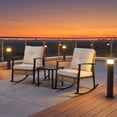 thumbnail image 2 of 3 Piece Outdoor Rocking Bistro Set Patio Furniture with Thick Cushions 2 Tier Coffee Table Oversize Rattan Conversation Set Beige, 2 of 7