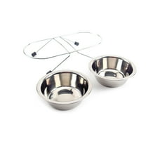 Pet Feeder for Dog Cat Stainless Steel Food and Water Bowls with Antiskid Iron Stand - Size Small