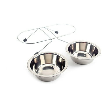 Pet Feeder for Dog Cat Stainless Steel Food and Water Bowls with Antiskid Iron Stand - Size Small