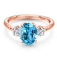 thumbnail image 3 of Gem Stone King 18K Rose Gold Plated Silver Swiss Blue Topaz and Lab Grown Diamond Engagement Ring for Women | 2.79 Cttw | Oval 9X7MM | Gemstone November Birthstone | Size 7, 3 of 6