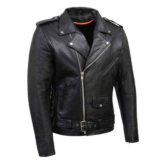 Milwaukee Leather SH1011 Men's Classic Brando Premium Leather Black Motorcycle Riders Leather Jacket w/ Side Laces 11X-Large