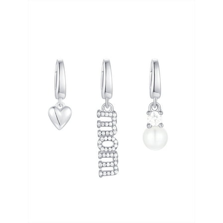 Brilliance Fine Jewelry Simulated Diamonds Mom Charm Set in Sterling Silver