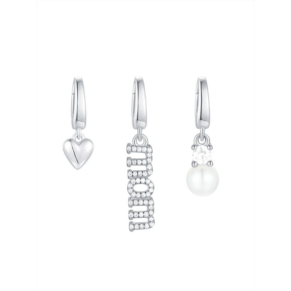 Brilliance Fine Jewelry Simulated Diamonds Mom Charm Set in Sterling Silver