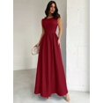 thumbnail image 4 of Burgundy Womens Sleeveless A-Line Maxi Dress, Fitted Waist, Elegant Formal Gown For Events, 4 of 6