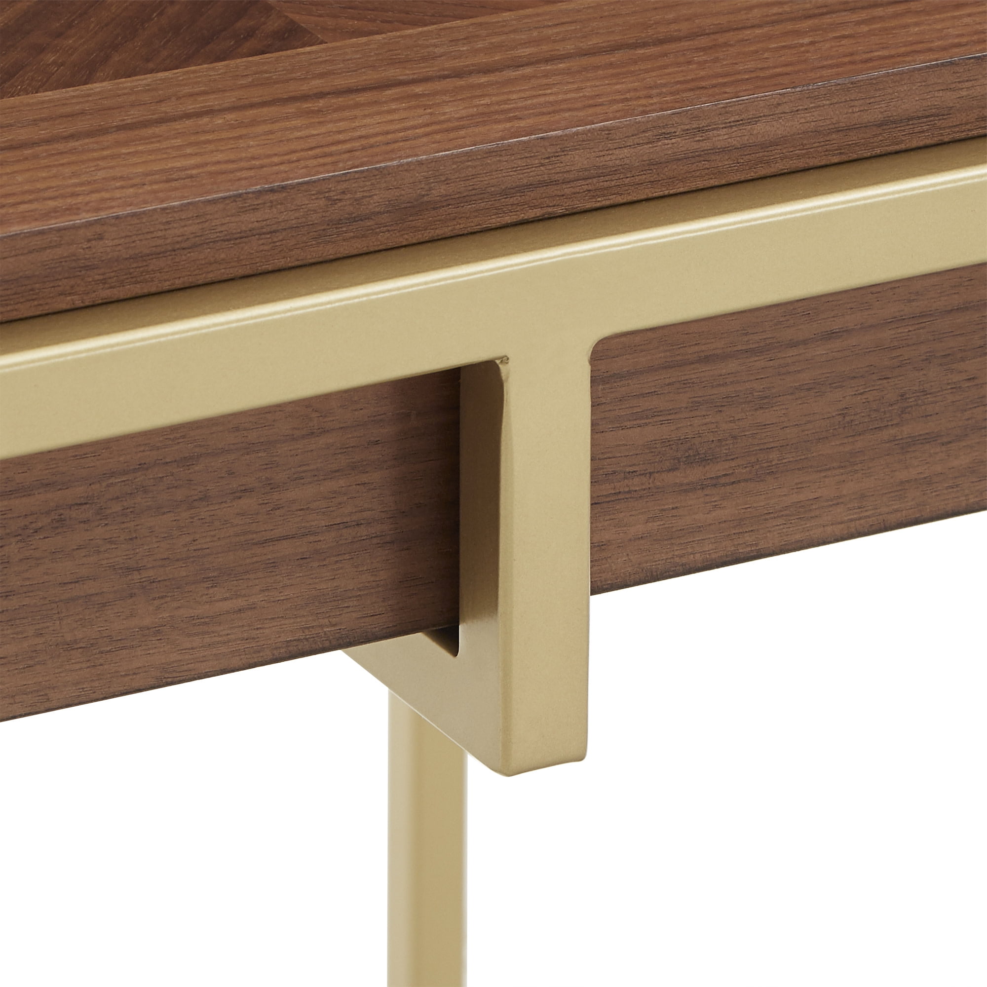 Weston Home Mako Modern Square Wood Top End Table with Gold Metal Base, Natural Finish