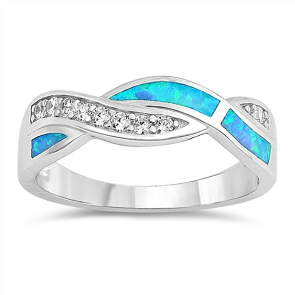 CHOOSE YOUR COLOR Blue Simulated Opal Knot Thumb Criss Cross Ring .925 Sterling Silver Band White CZ Female Size 5