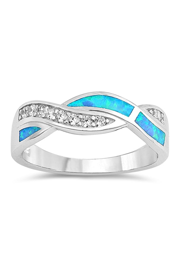 CHOOSE YOUR COLOR Blue Simulated Opal Knot Thumb Criss Cross Ring .925 Sterling Silver Band White CZ Female Size 5