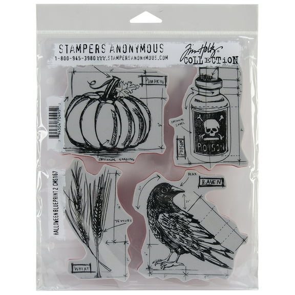 Tim Holtz Cling Stamps 7"X8.5"-Halloween Blueprints #2
